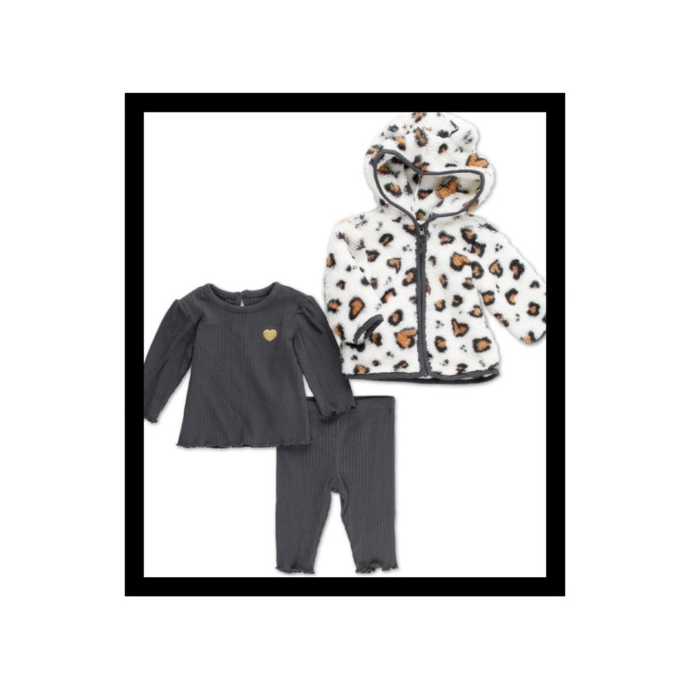 LIttle Me- Baby Girls 3pc Sherpa Jacket Set